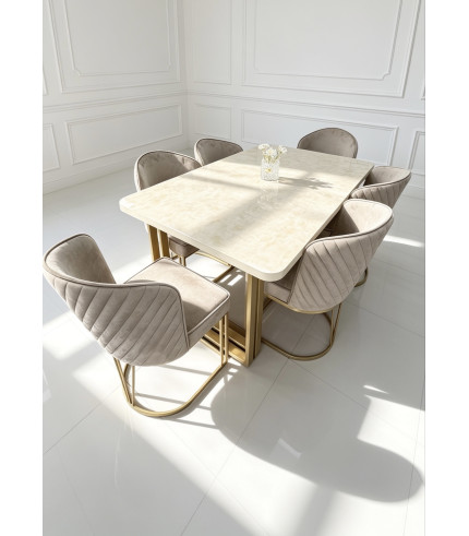 Marble-Top Dining Set (Table + 6 Chairs)