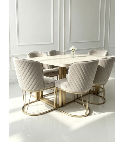 Marble-Top Dining Set (Table + 6 Chairs)